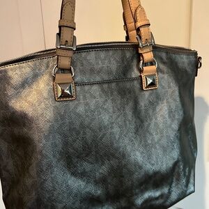 Silver/Black MK logo Michael Kors tote handbag